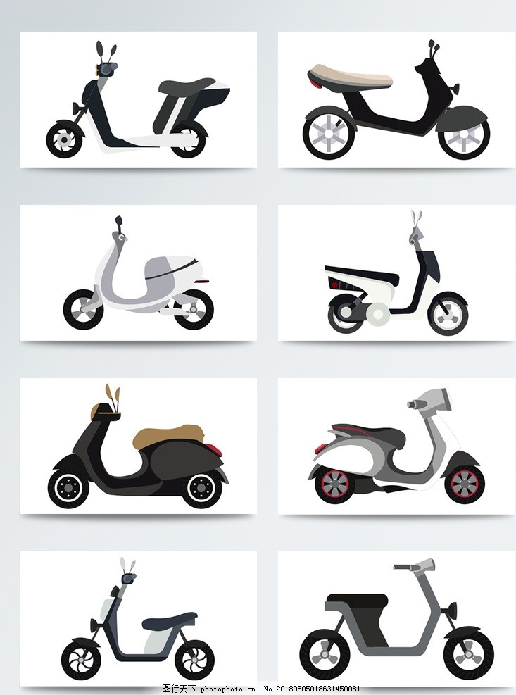 黑白風格卡通電動車元素